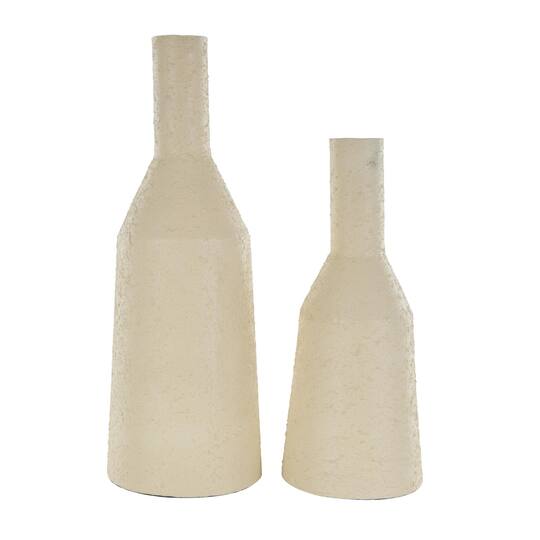 Cream Metal Fluted Distressed Textured Vase Set